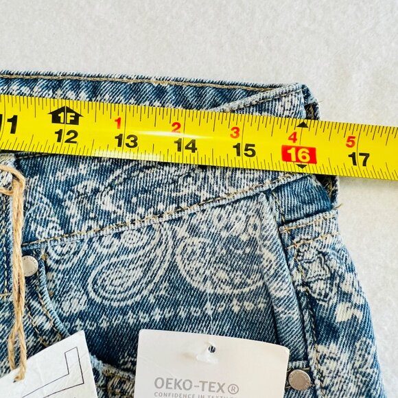 PTCL Ethical Clothing Women's Blue Paisley Bandana Print Jeans Sz 30 Raw Hem NWT - Picture 7 of 9